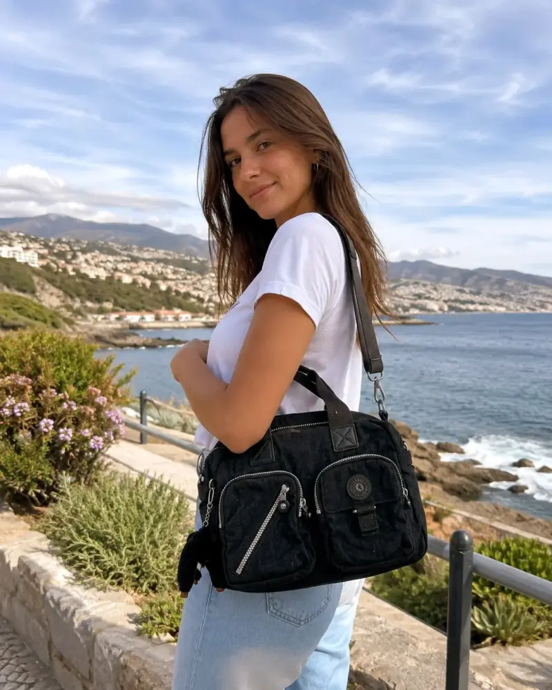 Bolso negro Kipling con múltiples bolsillos - 1