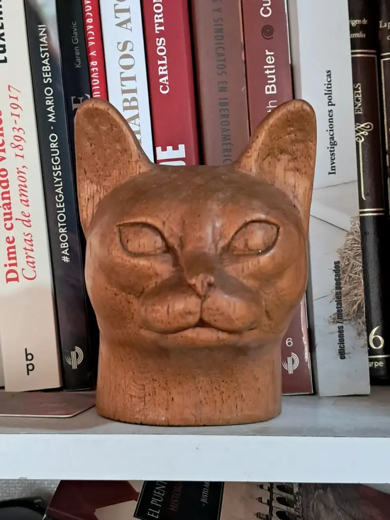 Escultura Decorativa Cabeza de Gato en Madera - 2