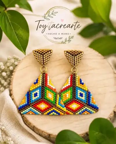 Aros Triangulares Artesanales Tejidos Miyuki - miniatura 4