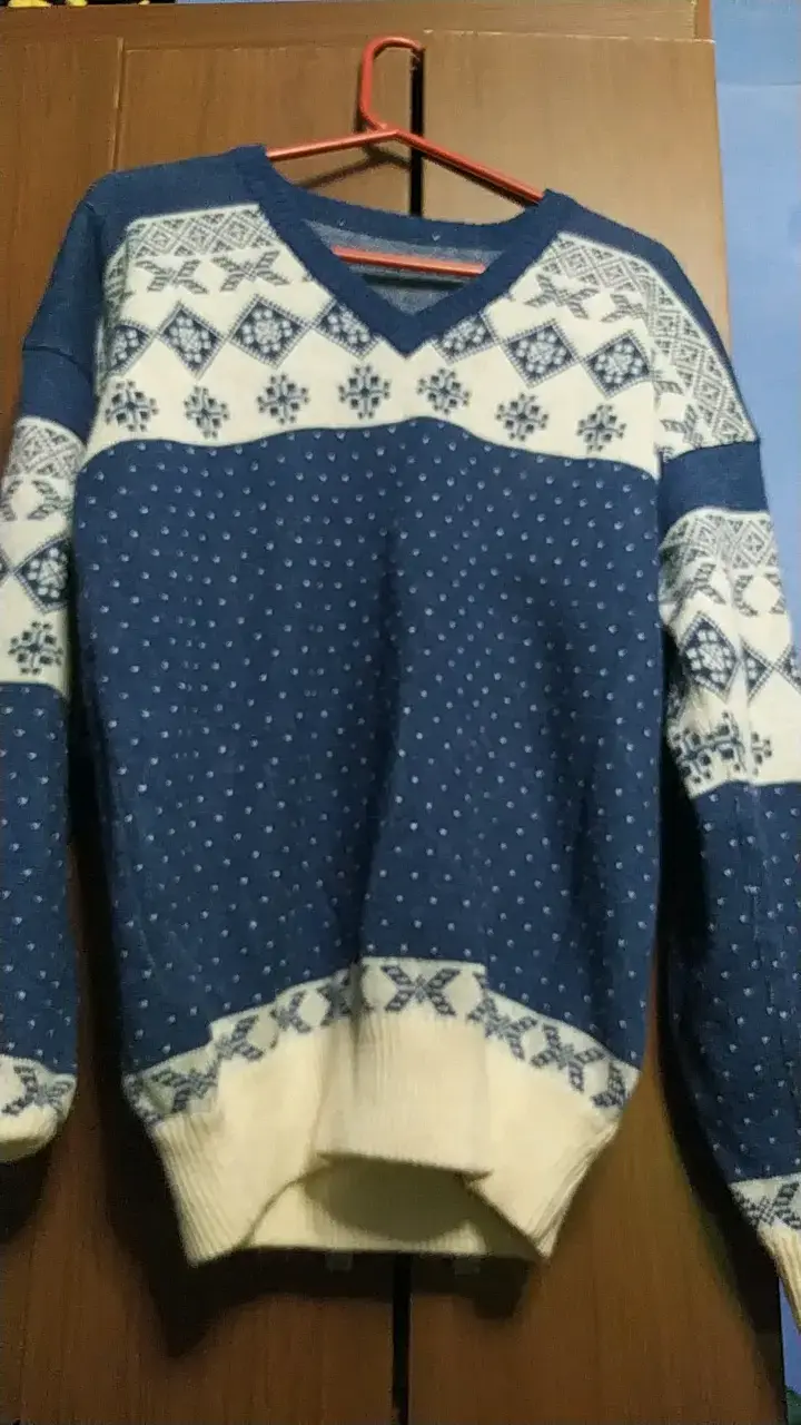 Suéter de lana azul con diseño invernal - 1