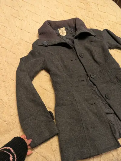Abrigo de lana gris con cuello alto XS - miniatura 2