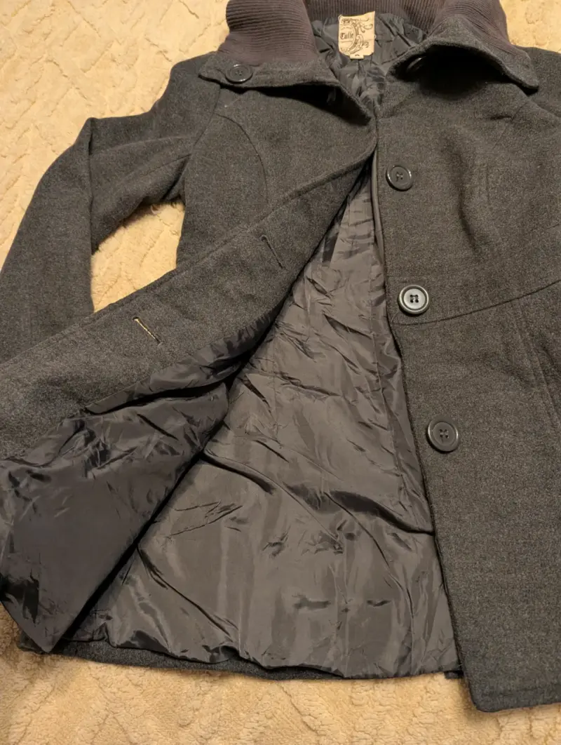 Abrigo de lana gris con cuello alto XS - 3