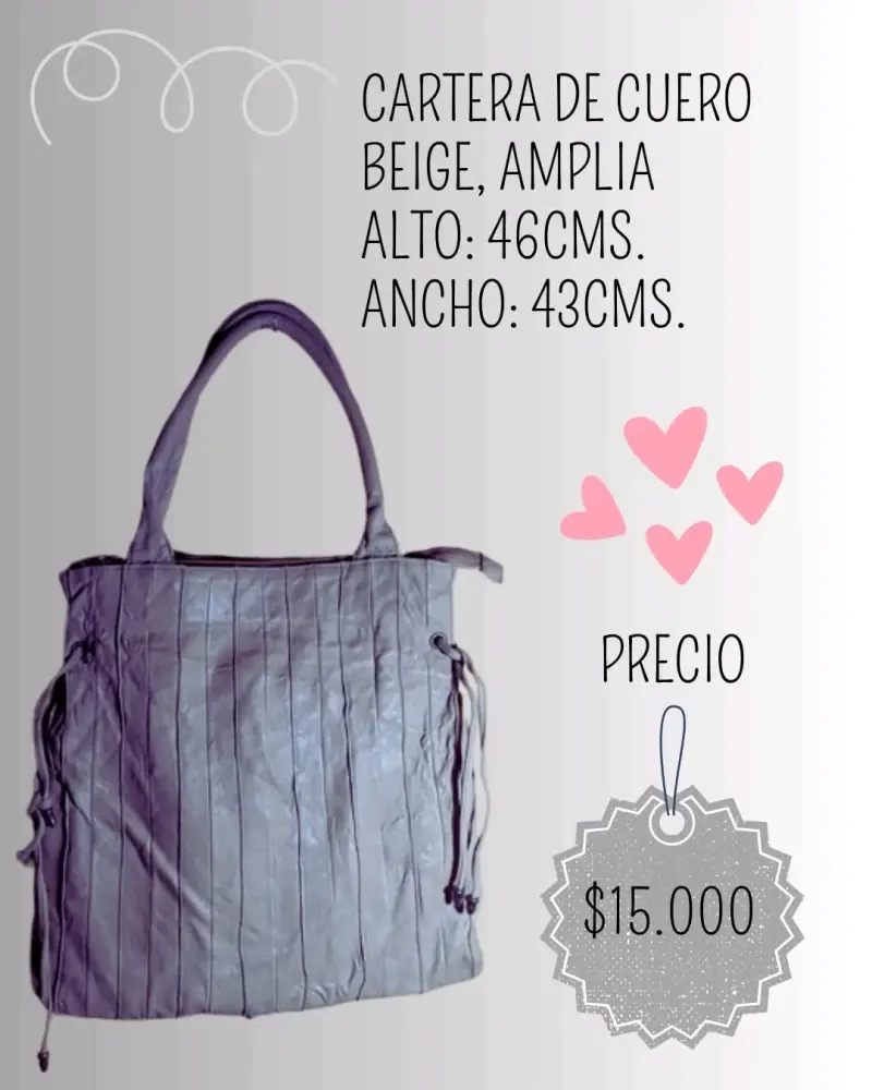 Cartera de cuero beige amplia