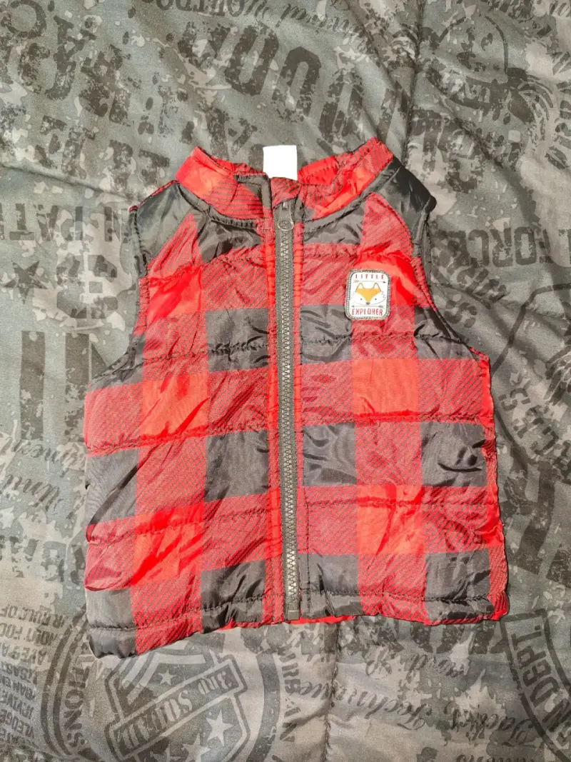 Parka sin mangas para bebé rojo a cuadros - 1