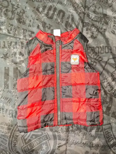 Parka sin mangas para bebé rojo a cuadros - miniatura 1