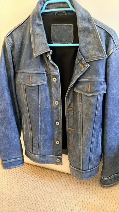 Chaqueta de cuero tip mezclilla azul unixes - miniatura 1