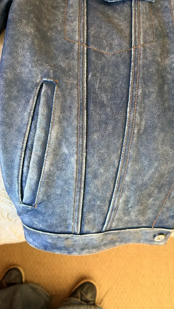Chaqueta de cuero tip mezclilla azul unixes - 5