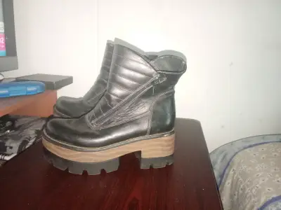 Botines de cuero negro con plataforma - miniatura 6