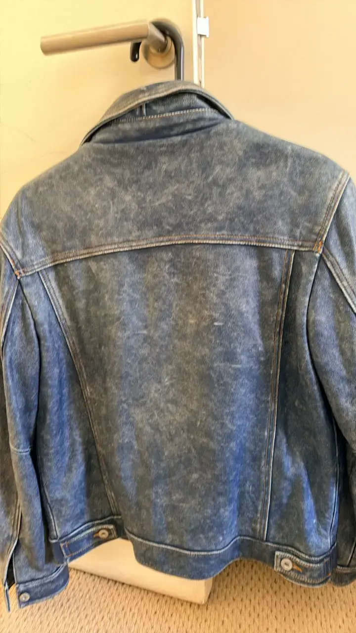 Chaqueta de cuero parece mezclilla azul unisex - 2