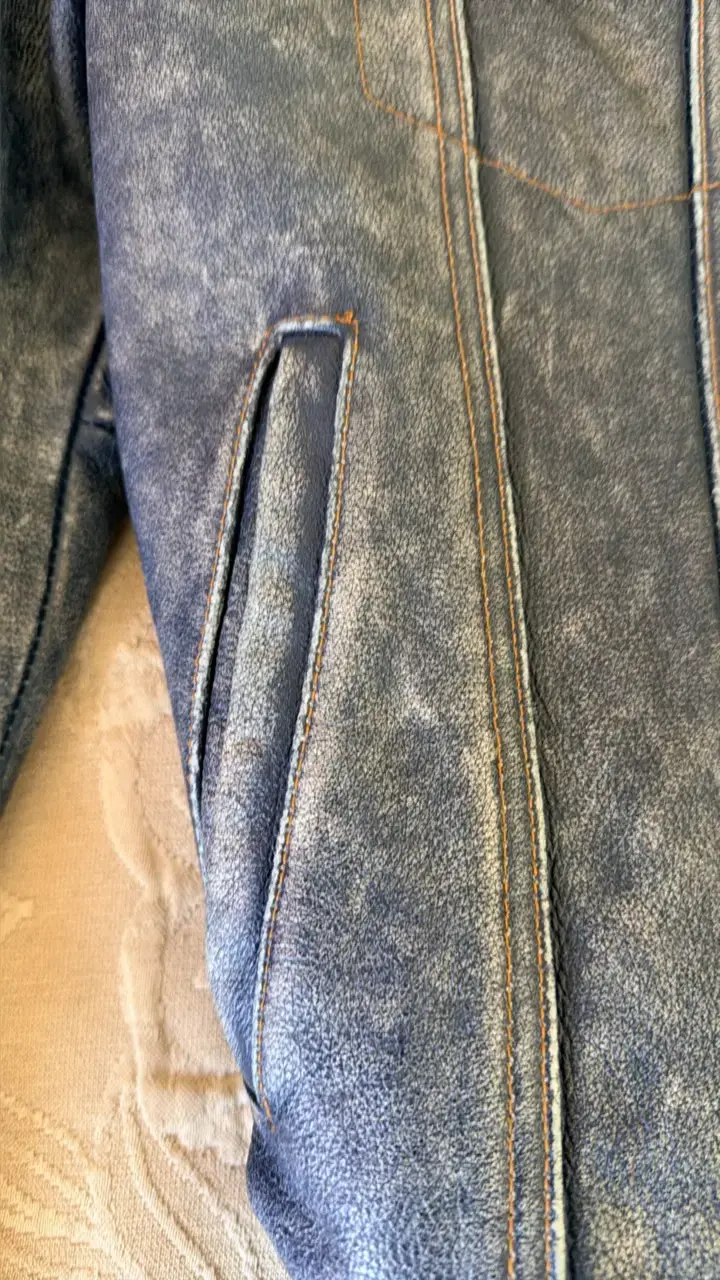 Chaqueta de cuero parece mezclilla azul unisex - 5