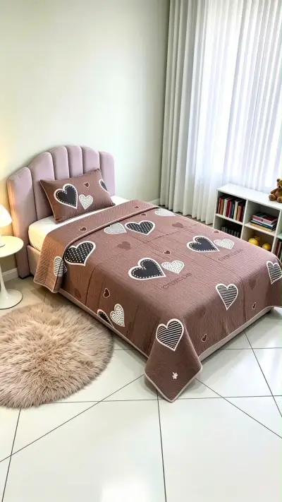 Juego de Cama 1,5 Plaza, con Diseño de Corazones - miniatura 1