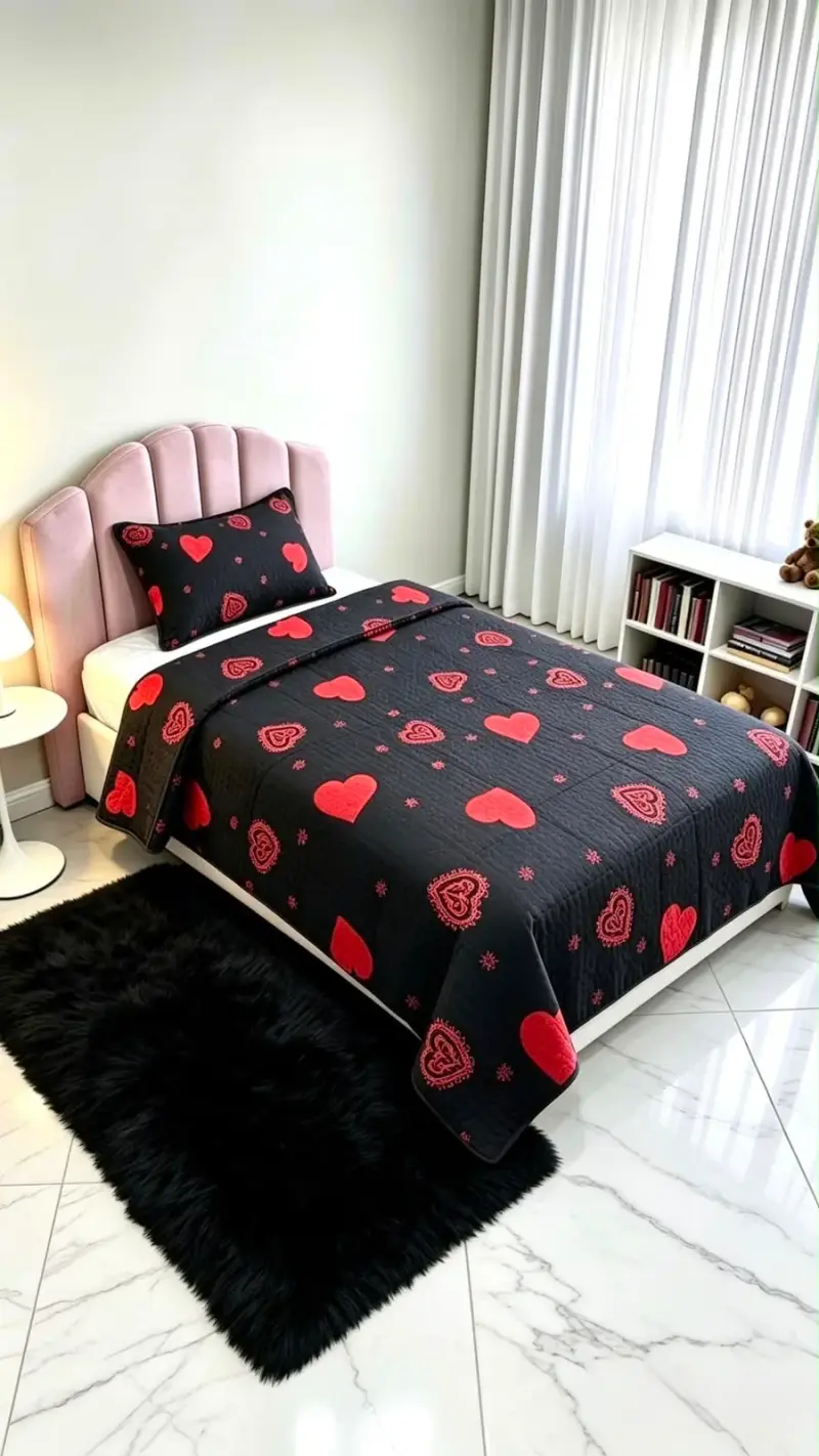 Juego de Cama 1,5 Plaza, con Diseño de Corazones - 4