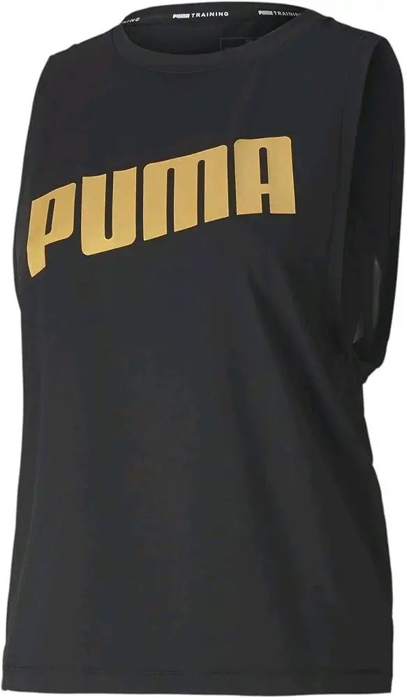 Polera sin mangas Puma negra con logo dorado - 2