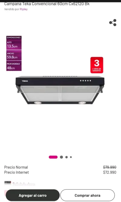 Campana extractora Teka 60cm negra (Nueva) - miniatura 1