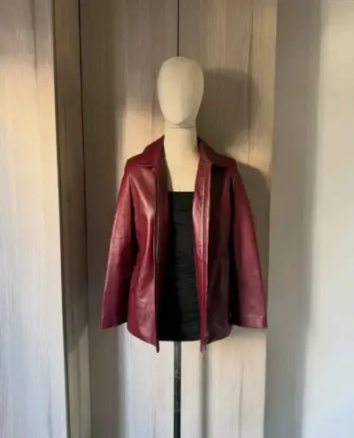 Chaqueta de cuero burdeo para mujer - miniatura 1