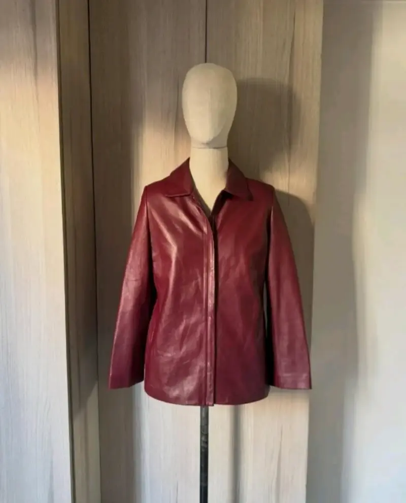 Chaqueta de cuero burdeo para mujer - 2