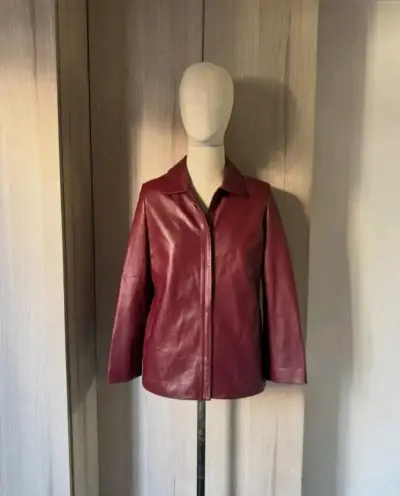 Chaqueta de cuero burdeo para mujer - miniatura 2