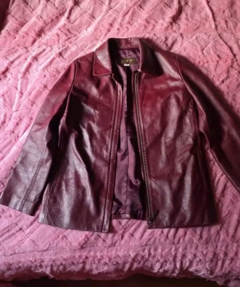 Chaqueta de cuero burdeo para mujer - 3