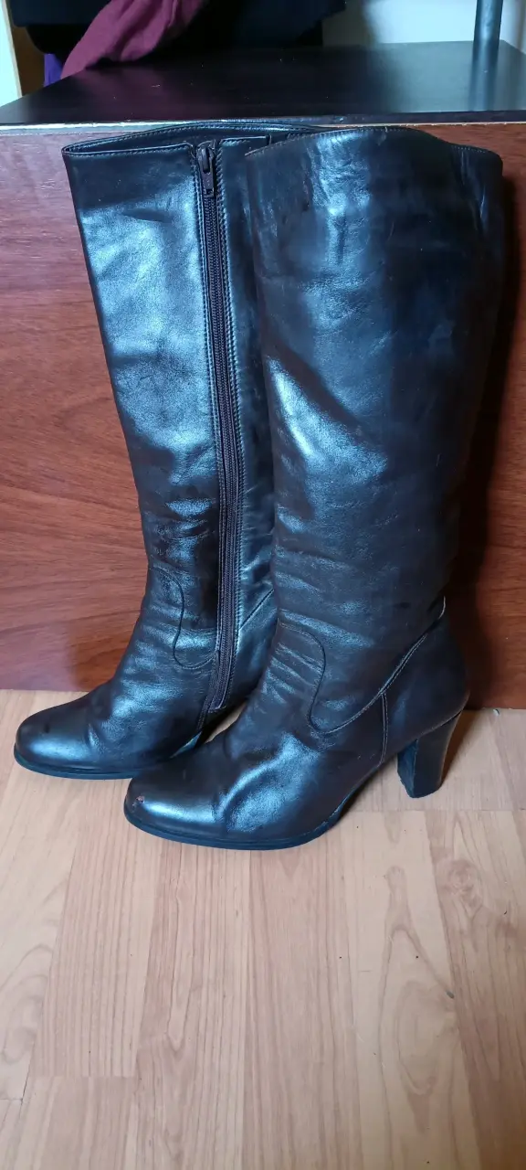 Botas altas de cuero café oscuro talla 39 - 3