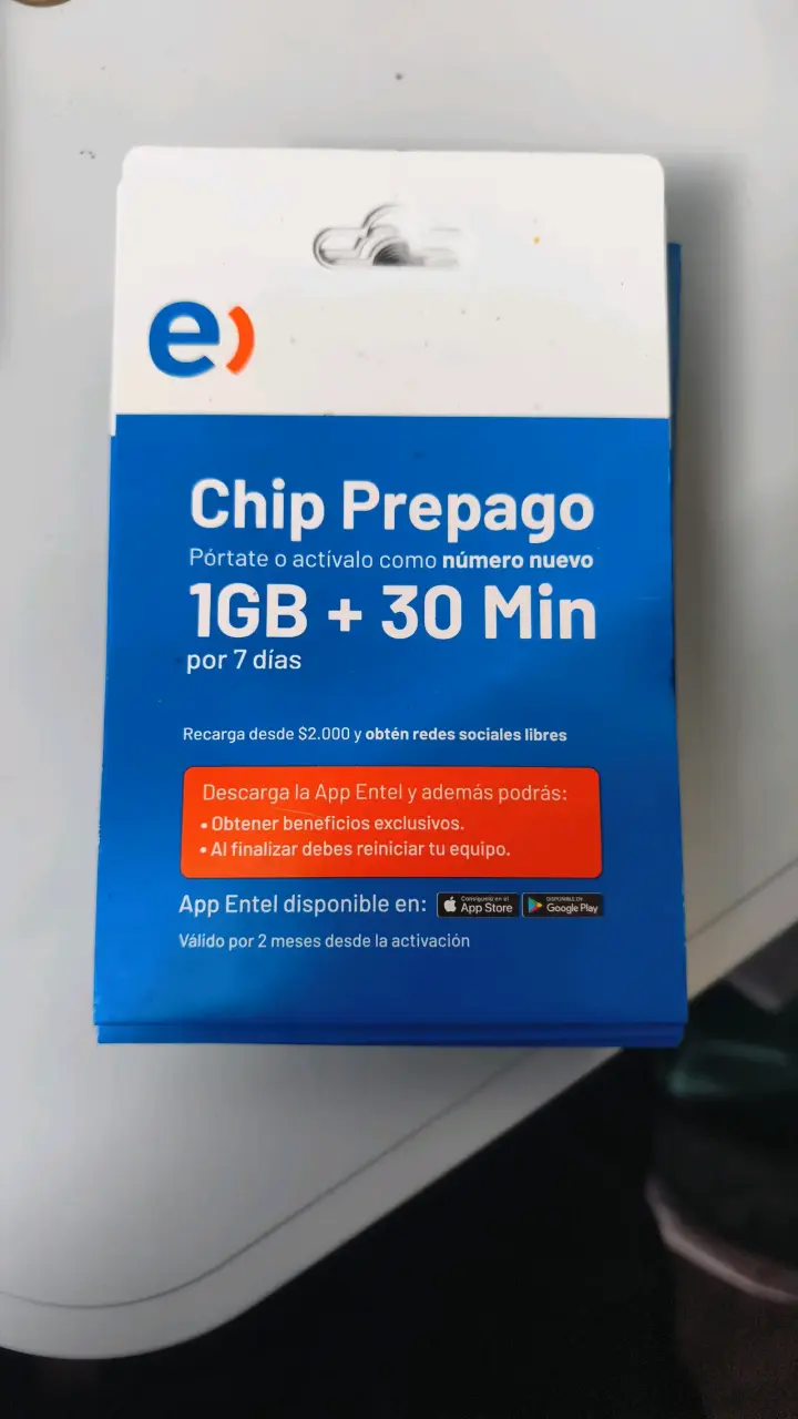 Pack de 12 Chips Prepago Entel 1GB + 30 Min - 2