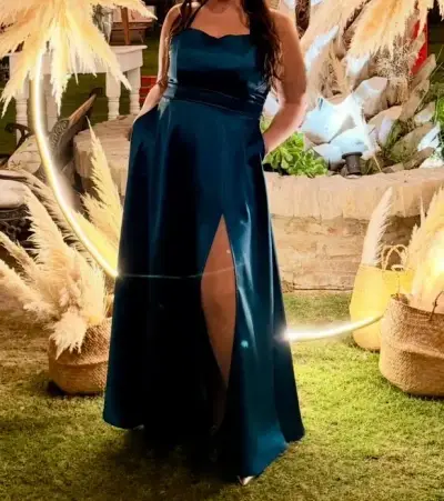 Vestido de fiesta azul con abertura lateral - miniatura 1