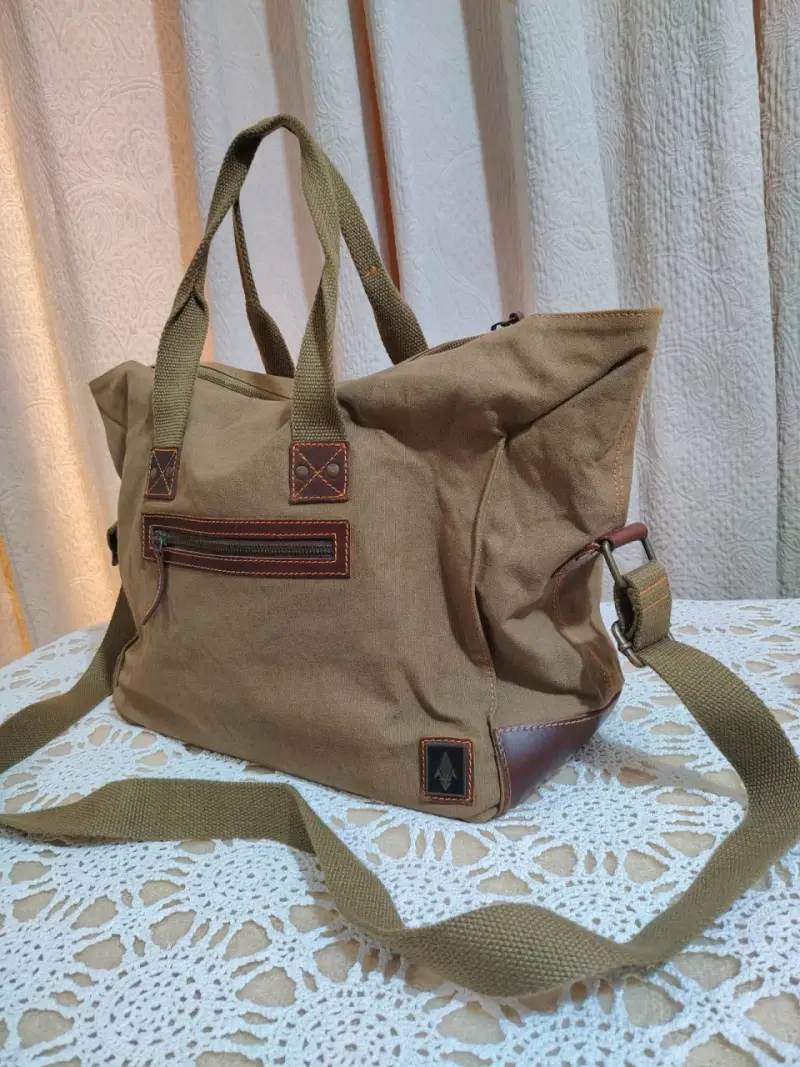 Bolso de lona verde militar con correas ajustables - 4