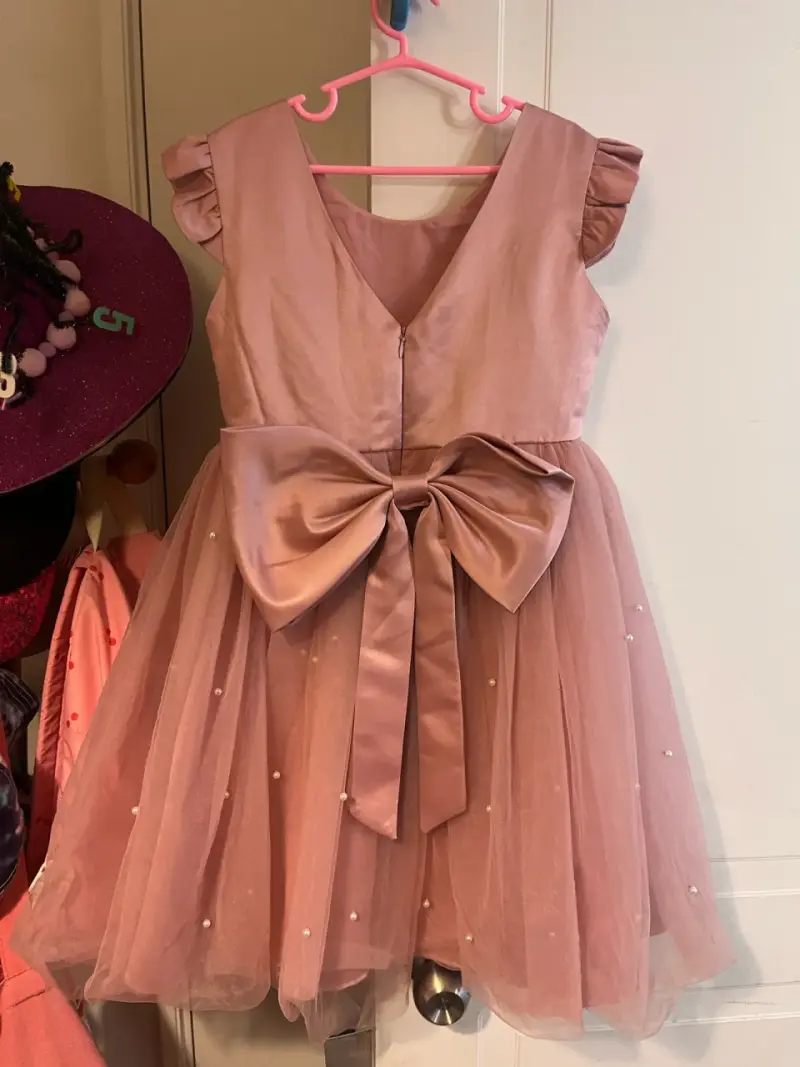 Vestido de fiesta para niña color rosa con lazo - 1
