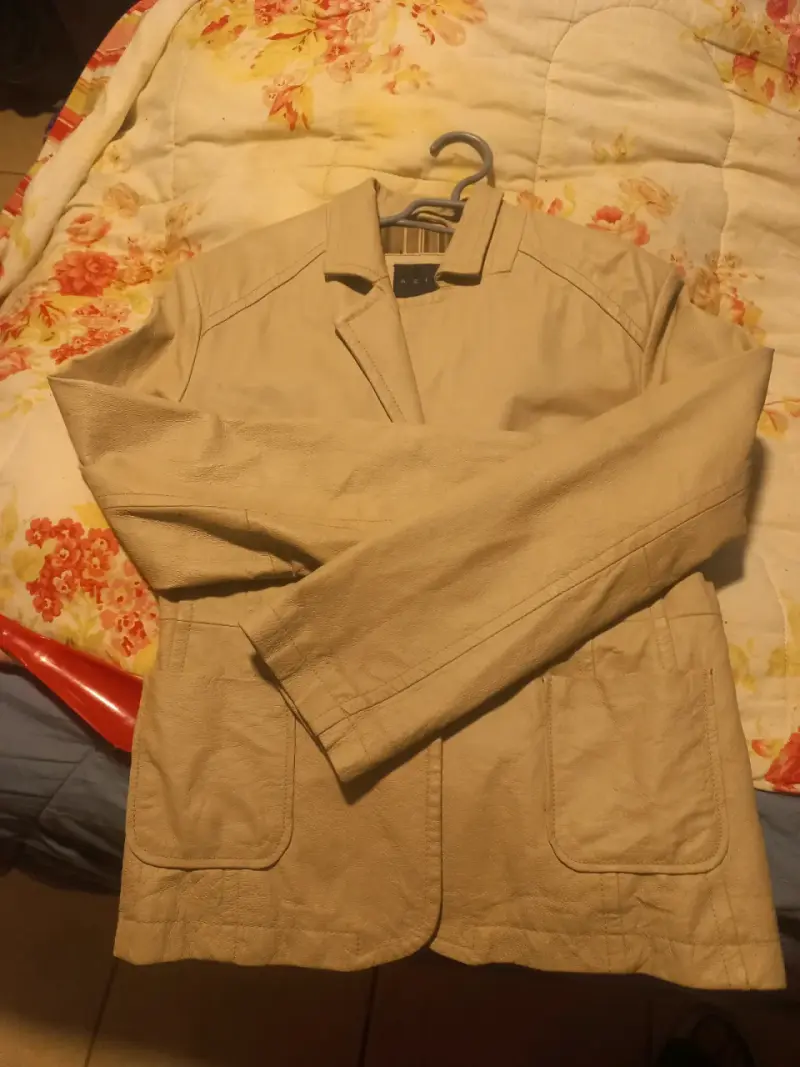 Chaqueta de cuero beige para hombre talla XL - 3