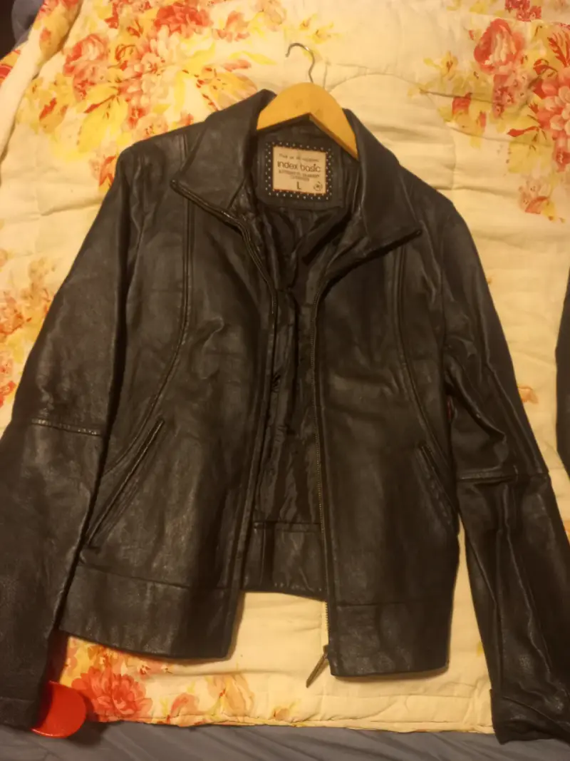 Chaqueta de cuero negra Index Basic talla L - 3