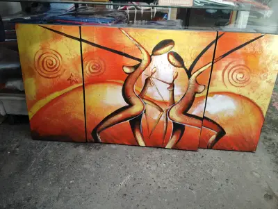 Tríptico de Arte Abstracto en Tonos Cálidos - miniatura 1