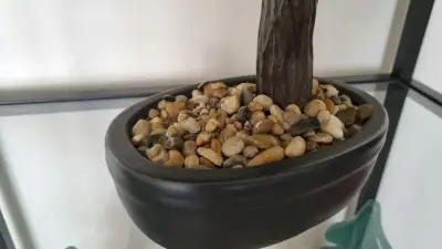 Bonsái decorativo artificial con maceta negra - miniatura 2