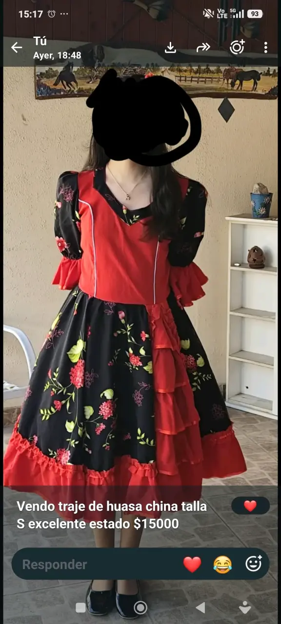 Traje de huasa china floral en excelente estado