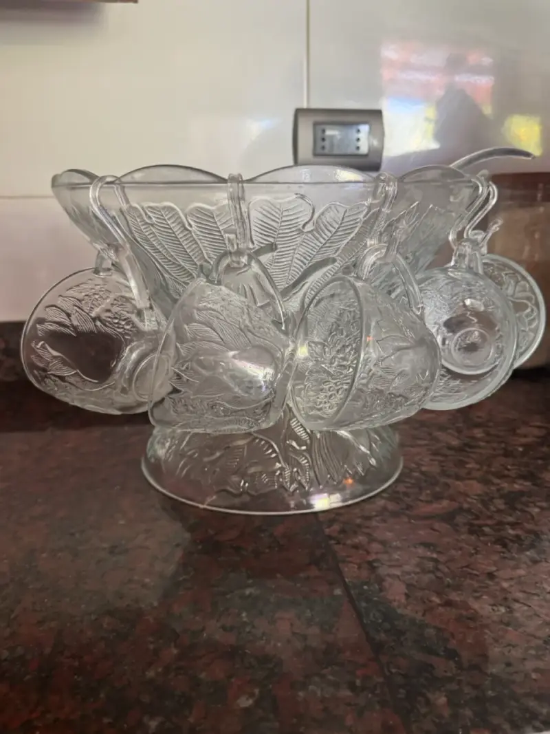 Juego de ponchera de vidrio con tazas y cucharón - 3