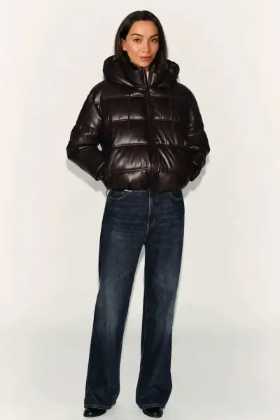 Chaqueta acolchada de cuero marrón Zara - miniatura 1