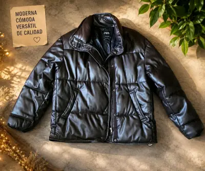 Chaqueta acolchada de cuero marrón Zara - miniatura 2
