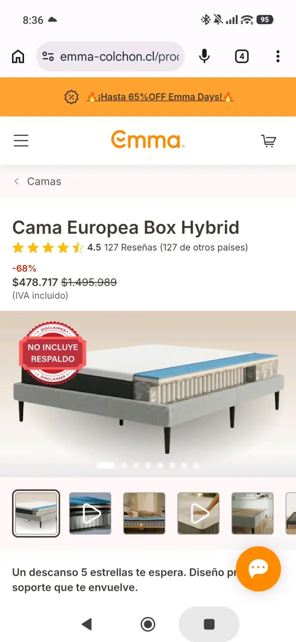 Cama Europea Box Hybrid Emma 2 Plazas - 1