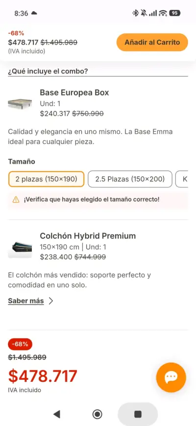 Cama Europea Box Hybrid Emma 2 Plazas - miniatura 4