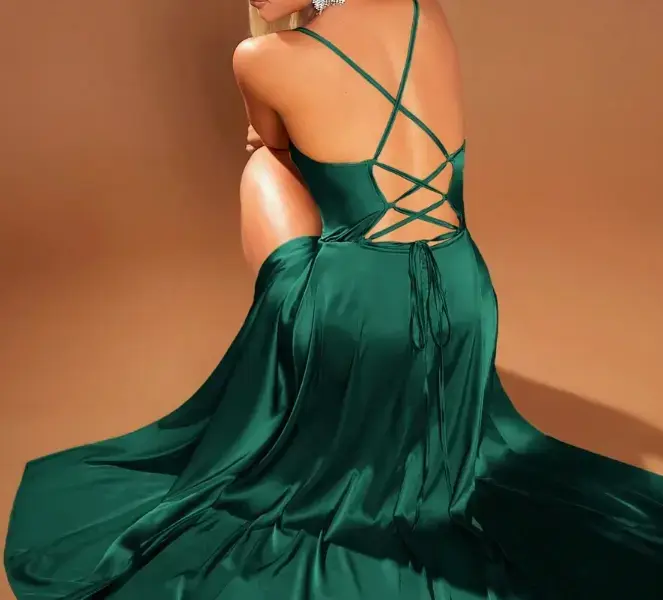 Vestido largo verde con abertura lateral - 3