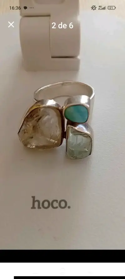 Anillo de plata con piedras naturales Hoco - miniatura 4