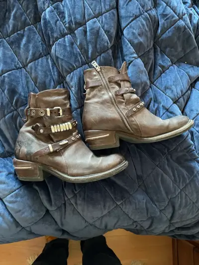 Botines de cuero AS98 marrón con hebillas y cierre - miniatura 1