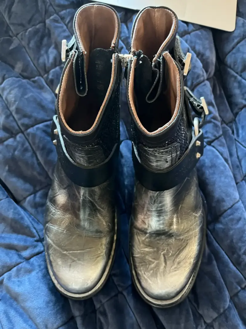 Botines de cuero AS98 negro con hebillas y tachas - 2