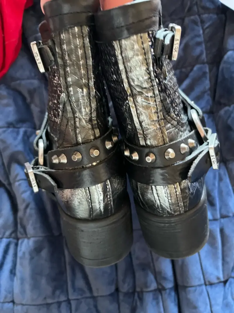 Botines de cuero AS98 negro con hebillas y tachas - 3
