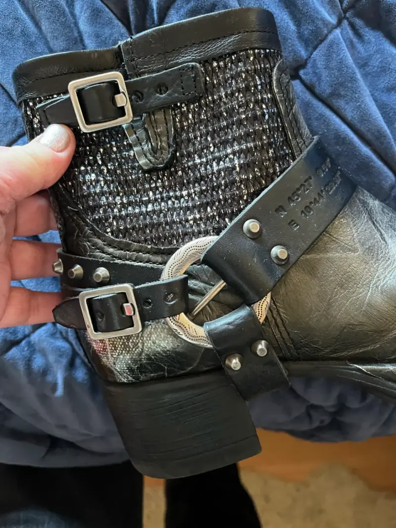 Botines de cuero AS98 negro con hebillas y tachas - 4