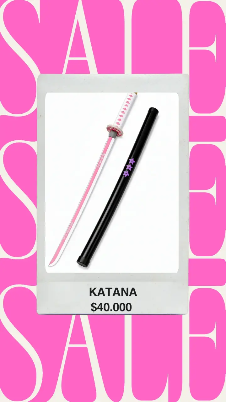 Katana decorativa rosa y negra