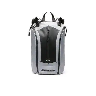 Mochila impermeable gris con logo Lacoste - miniatura 1