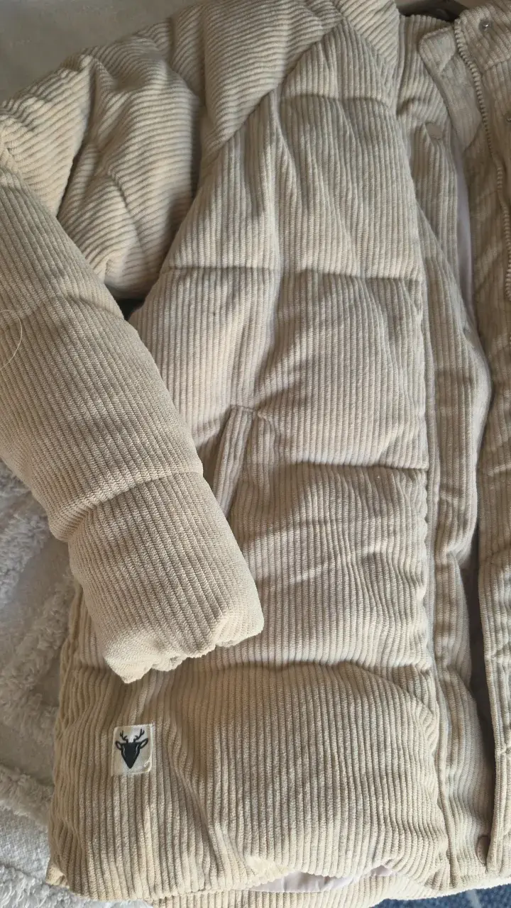 Chaqueta acolchada beige de pana para mujer - 2