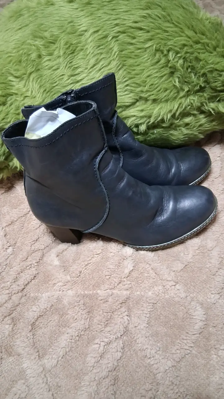 Botines de cuero negro con tacón para mujer - 3