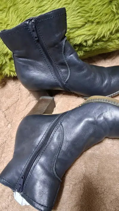 Botines de cuero negro con tacón para mujer - miniatura 5