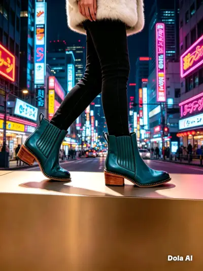 Botines de cuero verde con tacón de madera - miniatura 1