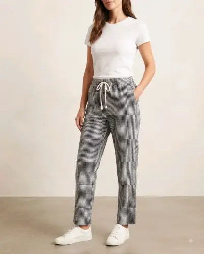 Pantalones a cuadros blanco y negro para mujer - miniatura 1
